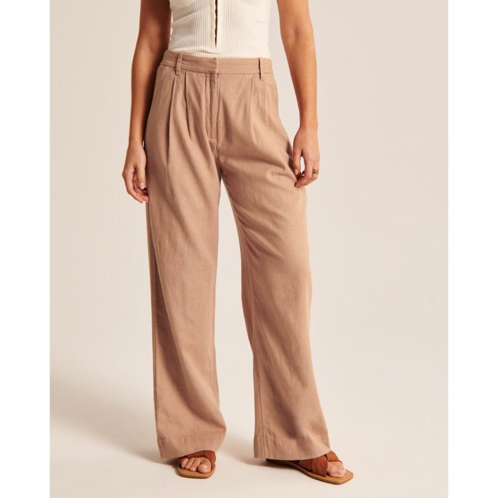 Abercrombie Linen-Blend Tailored Wide Leg Pants Small Trousers
